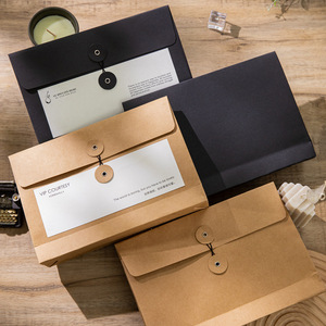 Benutzer definierte T-Shirt Papier Einkaufstasche Verpackung Kraft papier Datei Tasche Verpackung Umschlag mit Seil Knopf Schnur Verschluss mit Logo - Product Image 2
