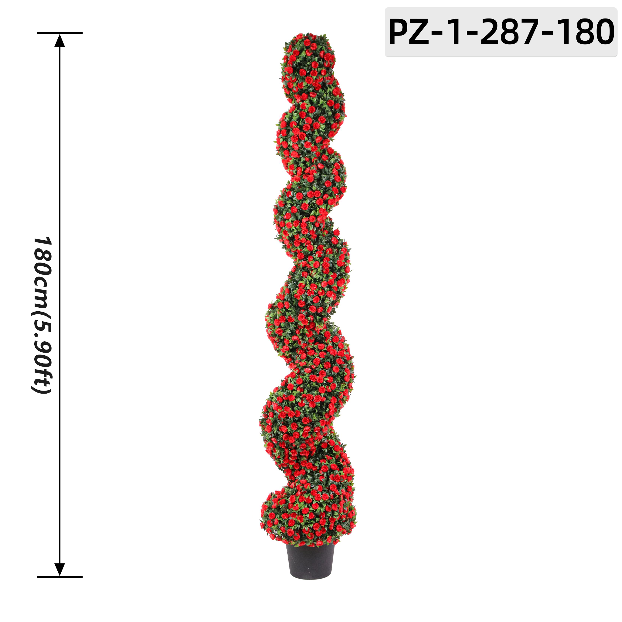 Arbusto espiral verde floral de rosa roja (180 cm/5,90 pies)