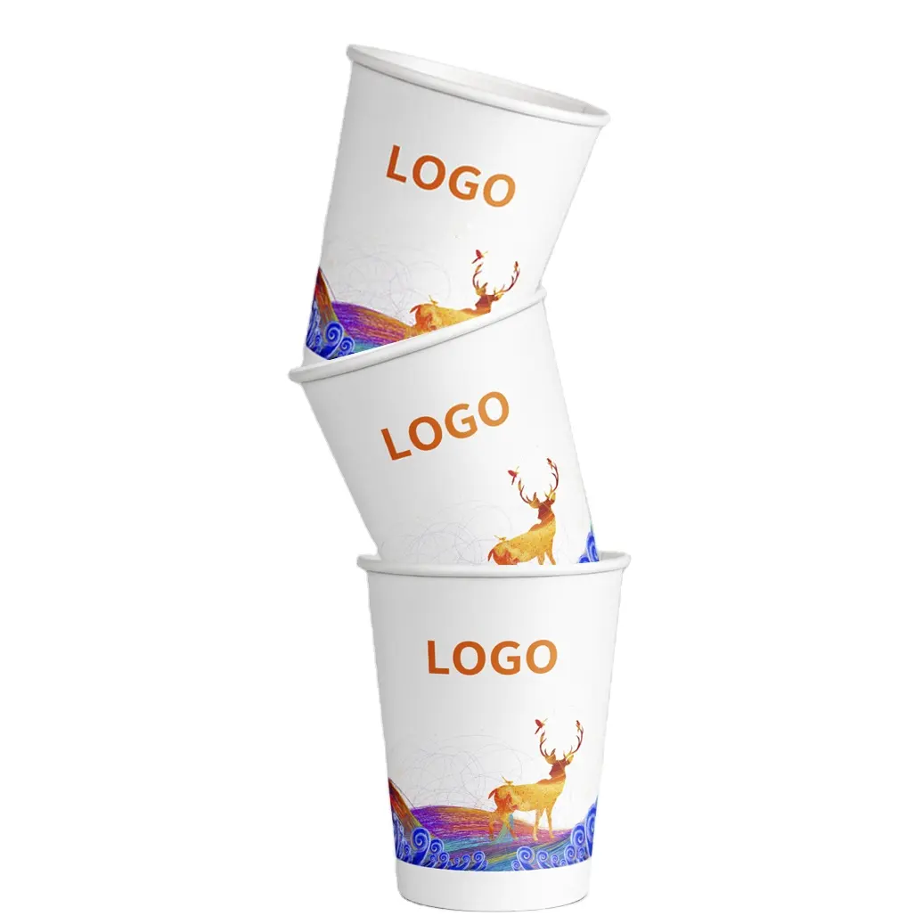 Toptan kağıt bardak üreticileri tek duvar paket özel kahve plastik kollu ve kapaklı ücretsiz kağıt bardak