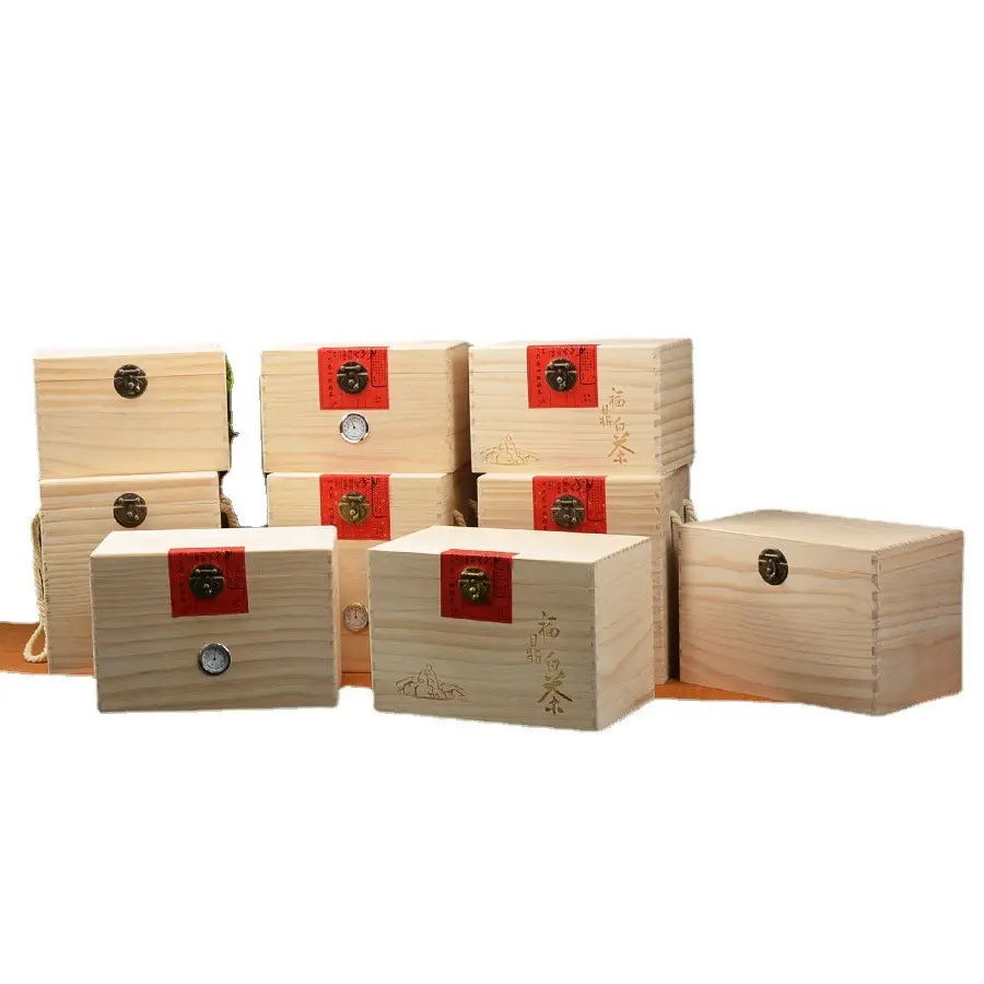 Caja de regalo de paquete de madera maciza cuadrada de gran oferta, caja de té decorativa de alta calidad al por mayor