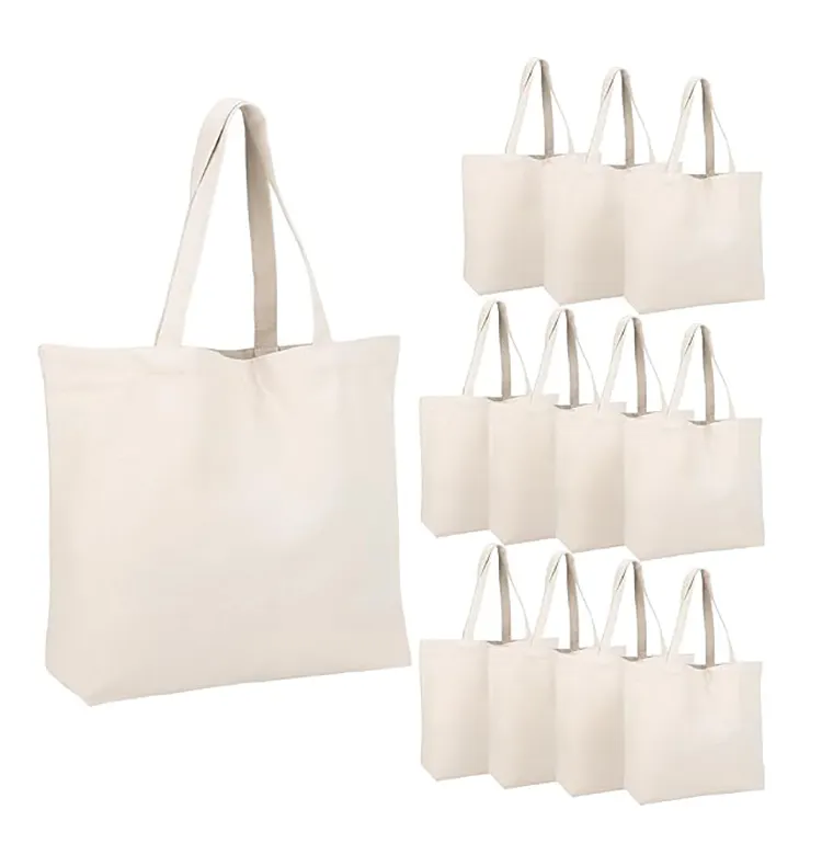 Tas belanja pantai putih promosi dengan tas tangan kanvas katun ritsleting saku Logo cetak kustom