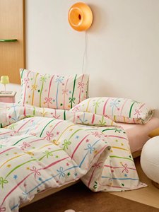 彩色条纹可爱童趣蝴蝶结特大号被子床套装可选床上用品带2个枕头沙姆斯 - Product Image 3