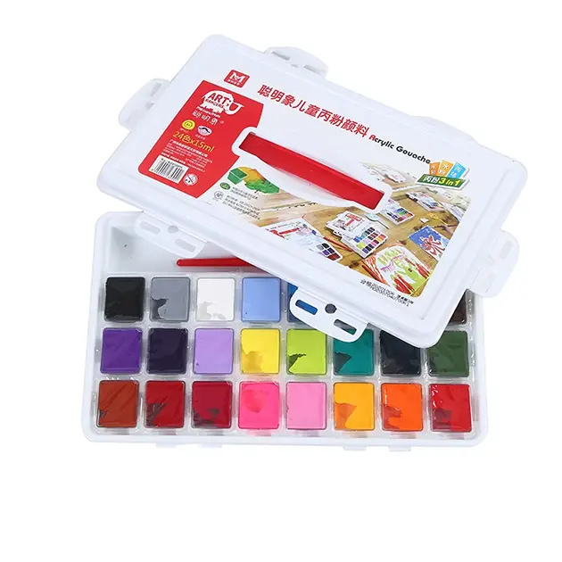 MAGI-WAP alta qualidade crianças nível acrílico guache pintura set 15ml * 24 cores com 2 pincéis para pintura artística