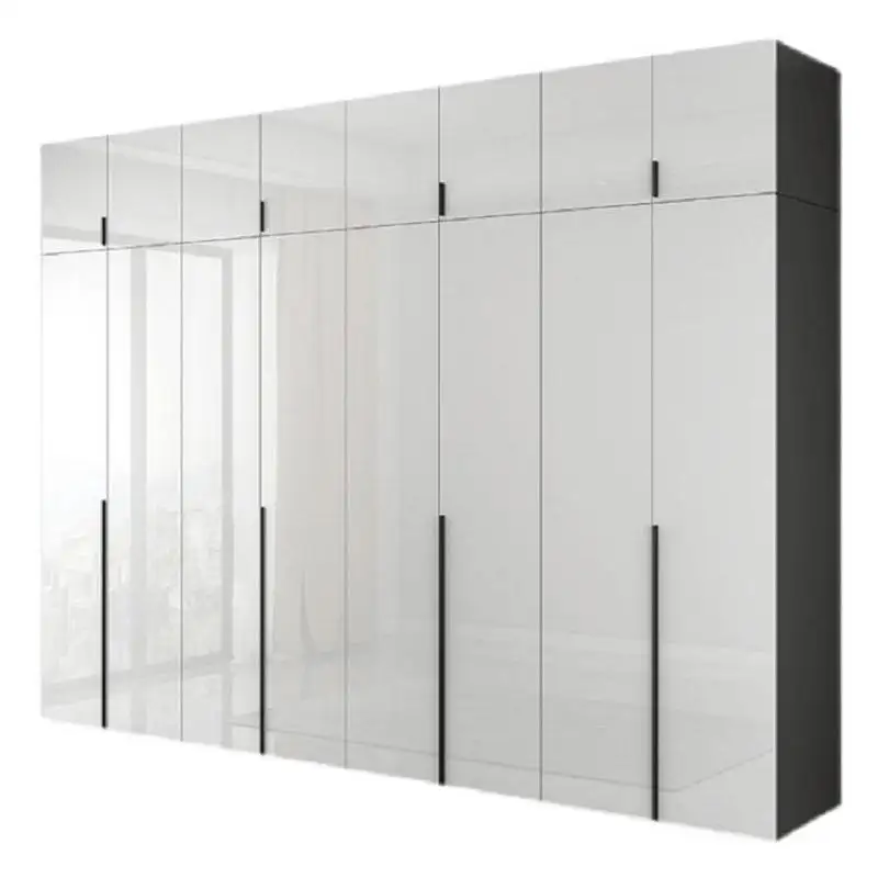 UV Superfície Brilhante De Madeira Quarto Móveis De Armazenamento De Roupas Personalizado Modular Super Grande 8 Portas Roupeiros Armários Top Cabinet