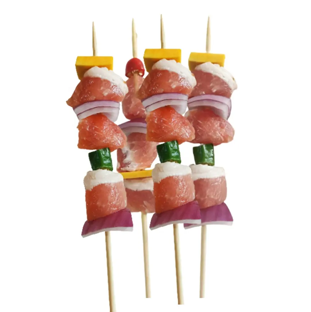 Bâtons jetables en bambou pointus, bâtonnets ronds naturels, brochettes de barbecue de fruits