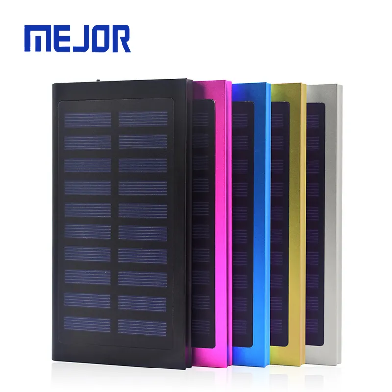 Solaire metal powerbank 10000mah caricabatterie per telefono 2A portatile mobile slim 20000mah solar Power Bank