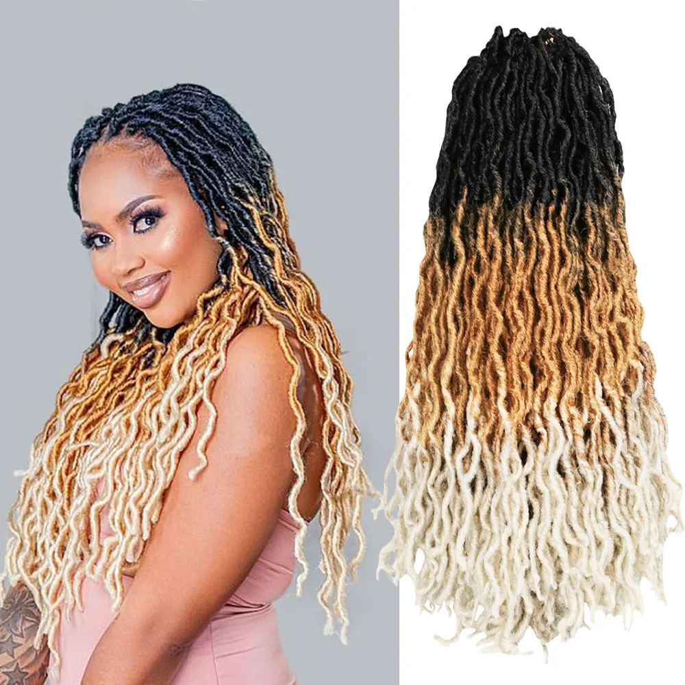 Gypsy Locs Crochet Hair três tons ondulado Deusa Fauxs Locs Crochet Hair loira syntnetic crochê cabelo para as mulheres