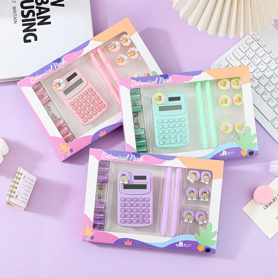 2024 creativo estudiante niños suministros de oficina de lujo calculadora pluma carpeta papelería conjunto para volver a la escuela caja de regalo