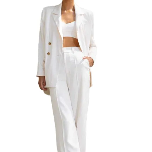 Blazer de talla grande para mujer, chaqueta blanca con doble botonadura, traje Formal