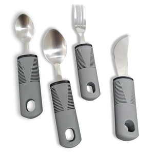 Adaptive Cutlery for Elderly with Arthritis Hand Grip Disable <strong>Parkinson</strong> Fork Spoon-Stainless Steel Utensils with Grey Handle - Product Image 2