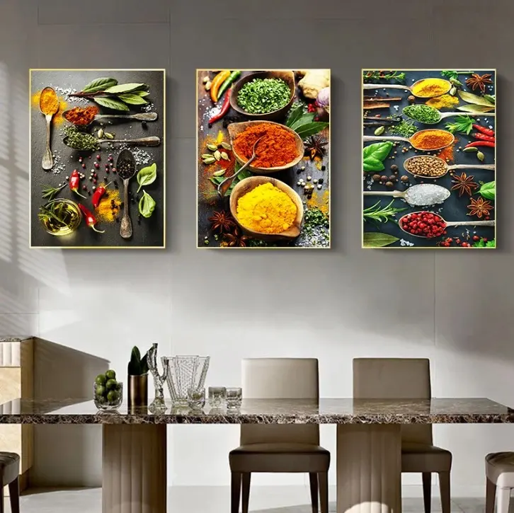 Affiche de peinture sur toile d'herbes et d'épices mélangées personnalisées Impression sur toile Peinture Art mural pour la décoration de la cuisine et de la salle à manger