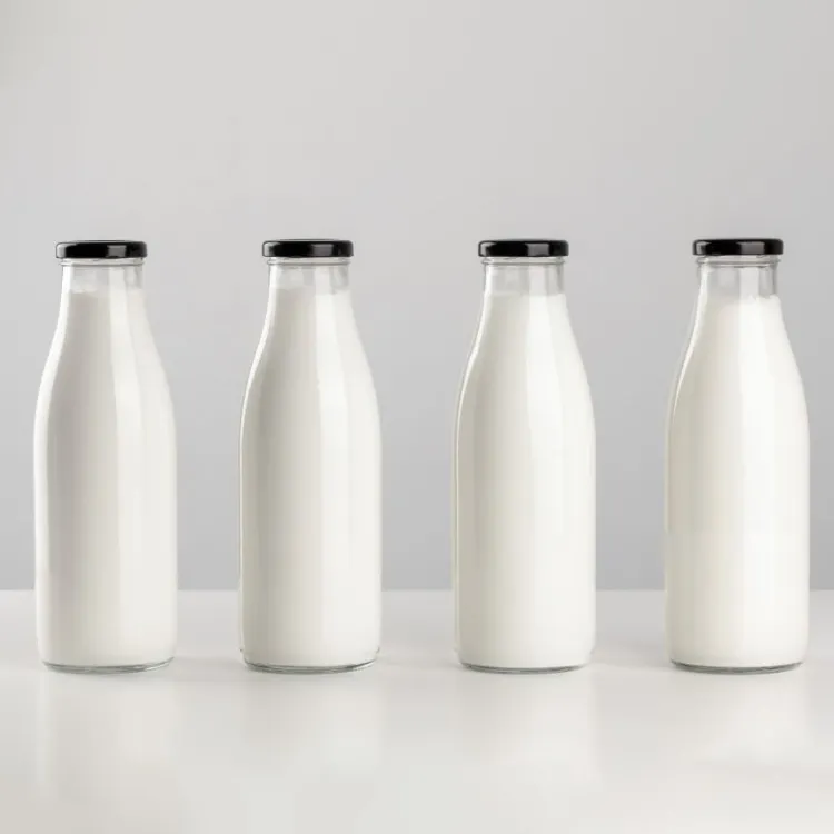250Ml 300Ml 500Ml 750Ml 1L 투명 유리 주스 음료 금속 뚜껑이있는 우유 유리 병