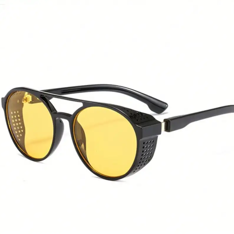 Очки в стиле стимпанк, ретро, очки ночного видения для водителя, круглые откидные очки, очки в полной оправе, желтые очки для ночного вождения