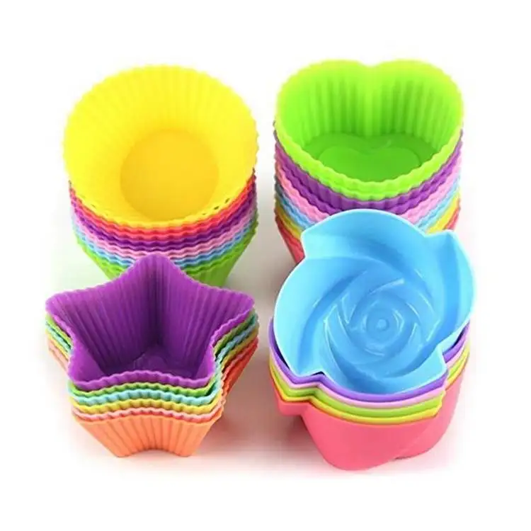 Molde de silicone reutilizável e colorido para alimento, copos de cozimento, cupcake, forma diferente de silicone, 24 peças/conjunto