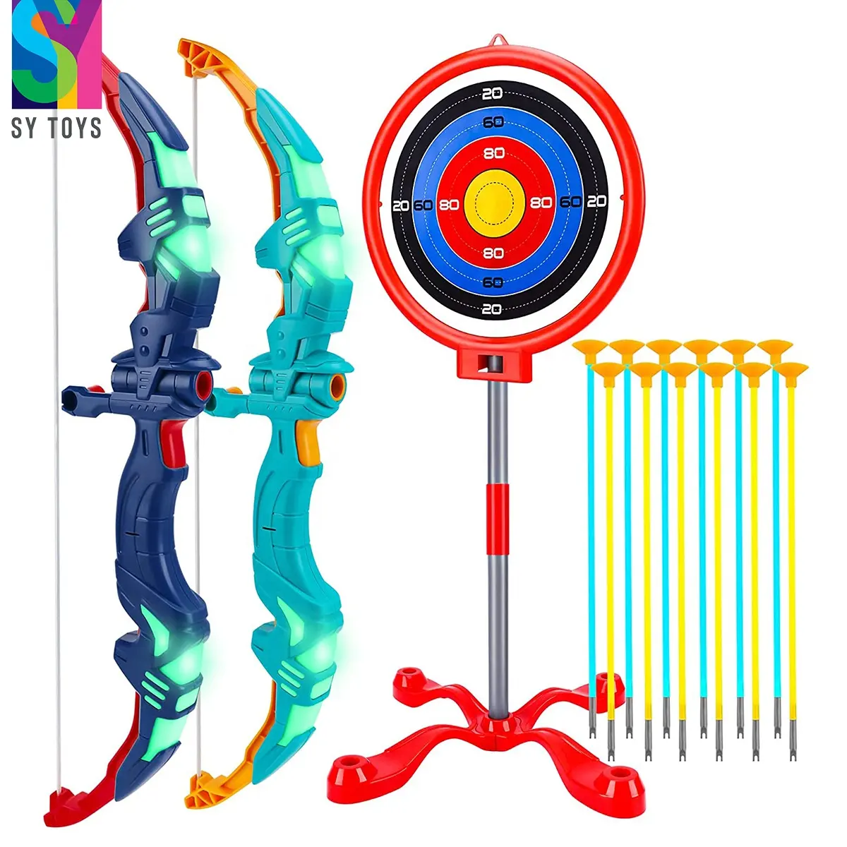 2 حزمة القوس والسهم للأطفال تضيء الرماية مجموعات الالعاب متعة اللعب في الهواء الطلق للأطفال