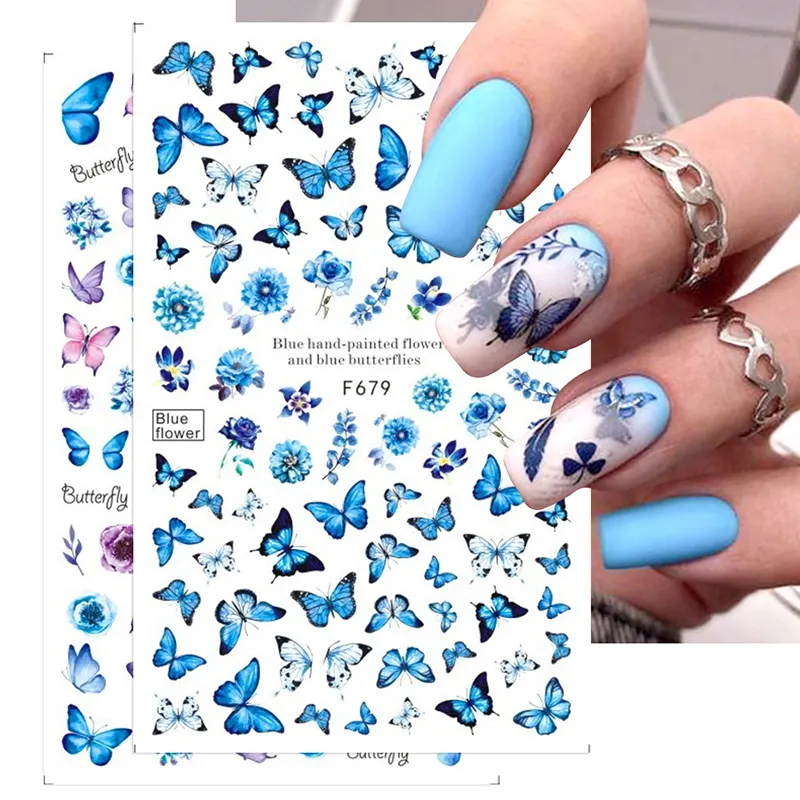 TSZS, venta al por mayor, estilo japonés, mariposa, flor, calcomanías para uñas, arte 3D, pegatinas autoadhesivas impermeables para uñas, decoraciones para manicura