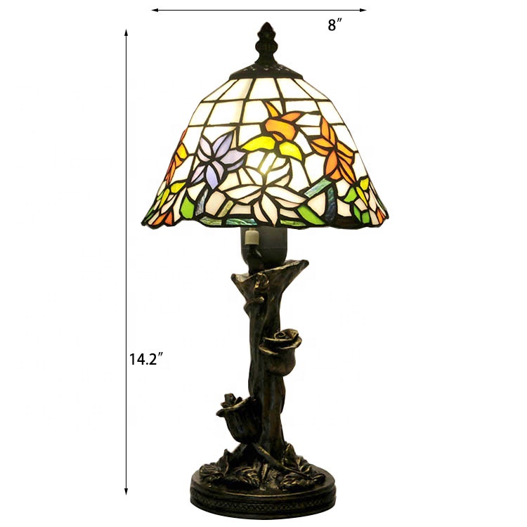 LongHuiJing Dome Shape Nightstand Lighting 1-Light Stained Glass Baroque Style Table Lamp