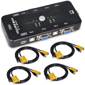 USB <strong>KVM</strong> <strong>Switch</strong> 4 Port PC Monitor <strong>Switches</strong> with 4 USB VGA Cables for Computer Keyboard Mouse Monitor