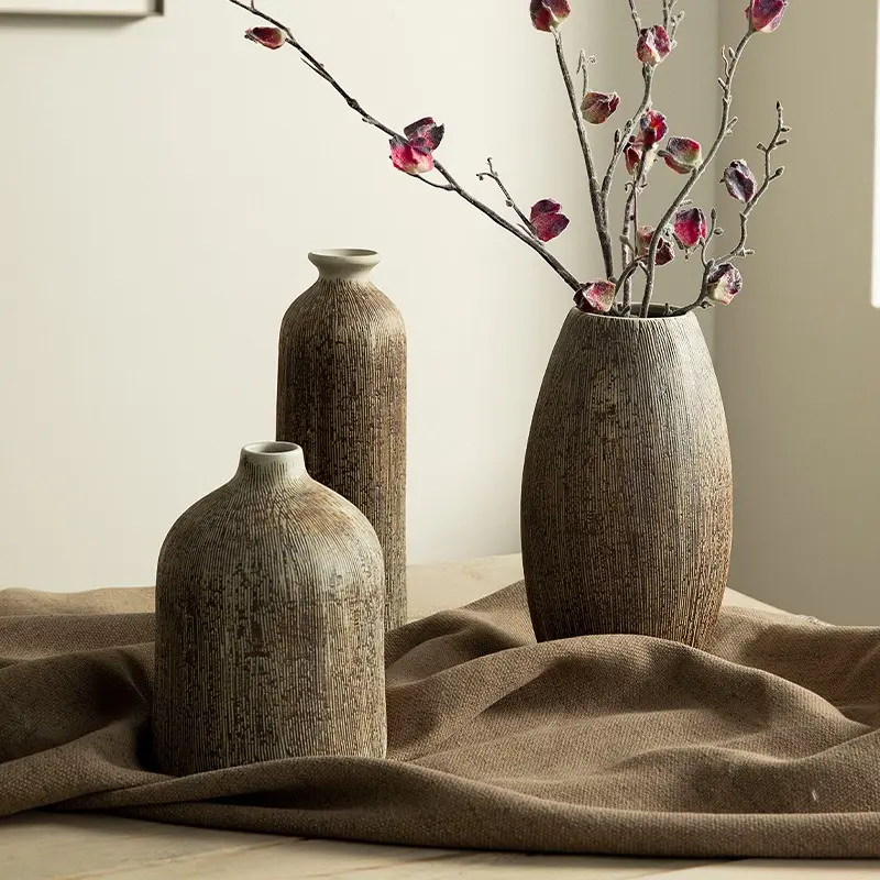 MSH vas berulir Vintage Jepang, vas dekoratif pedesaan atas meja Nordik