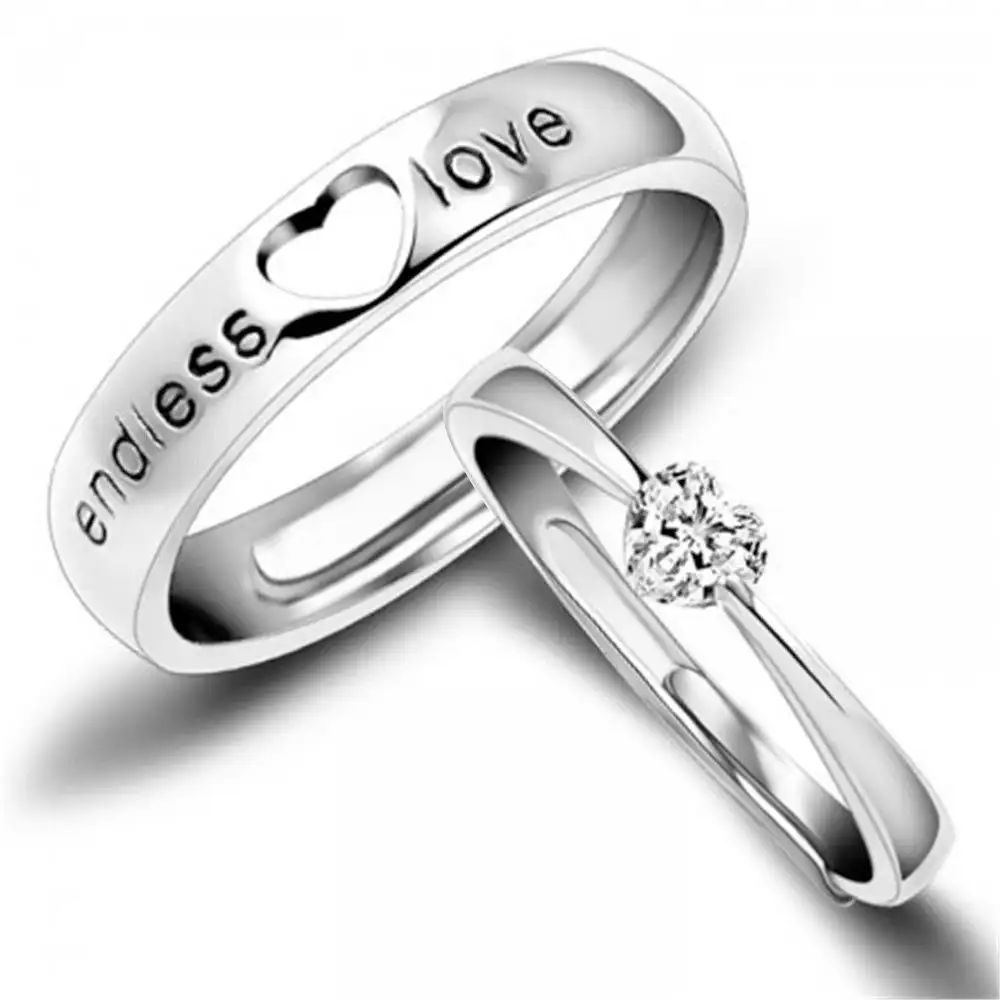 Custom Letter "endless Love" Adjustable Cubic Zirconia Ring Forever Love Heart Shape Finger Ring For Couples