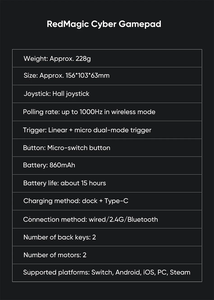 Nubia RedMagic Cyber Gamepad Wireless BT Controller di gioco Elite Hall Trigger Joystick RGB per interruttore PC Android IOS - Product Image 6