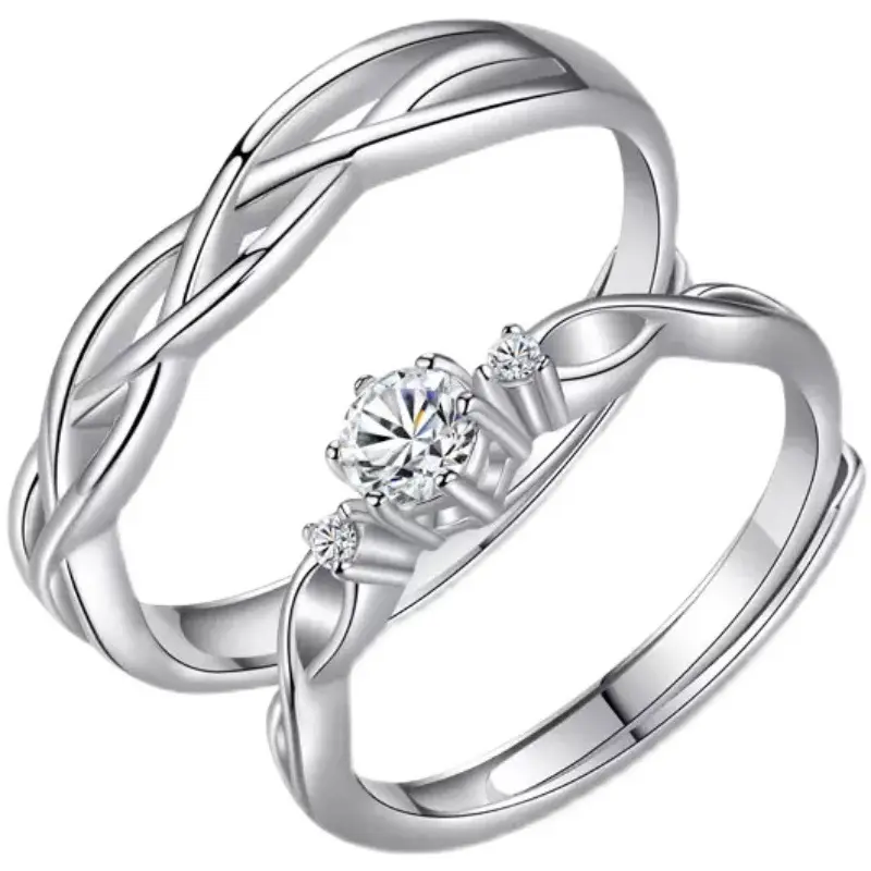 Модный минималистичный Регулируемый кубический цирконий Cz 925 серебро обручальное кольцо Вечность кольцо для пары 2023