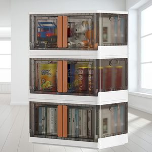 Stackable Storage <strong>Bins</strong> With Lids and Double Doors Collapsible Plastic Closet Organizers and Storage Large <strong>Size</strong> Folding Storage