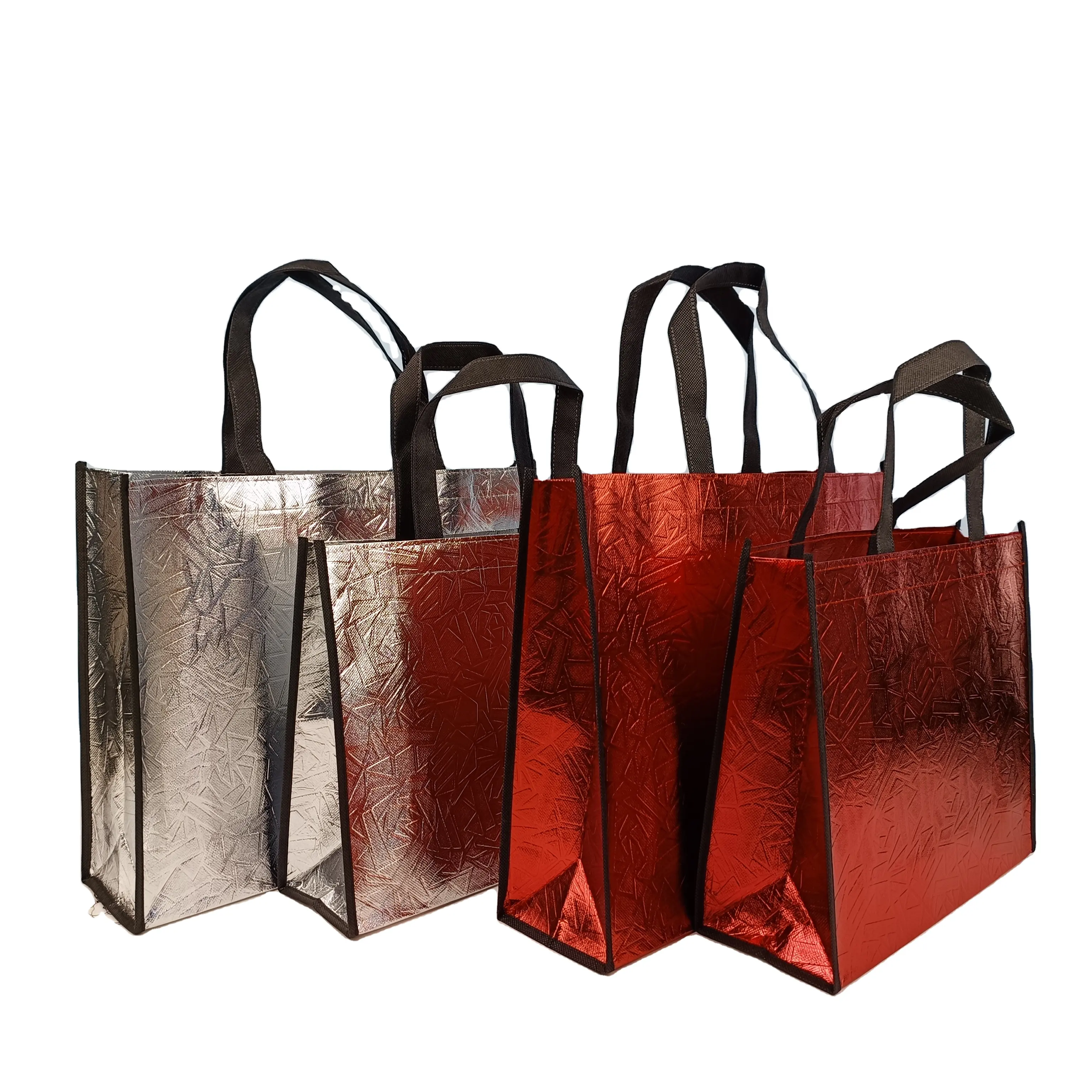 Sac cadeau en tissu polypropylène non tissé avec logo personnalisé imprimé or argent supermarché écologique réutilisable laminé Shopping prix bon marché