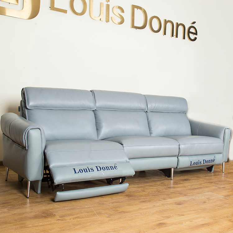 High Quality Canape Modern Three seat Blue genuine Electric Relciner Sleeper leather sofa set for Living Room