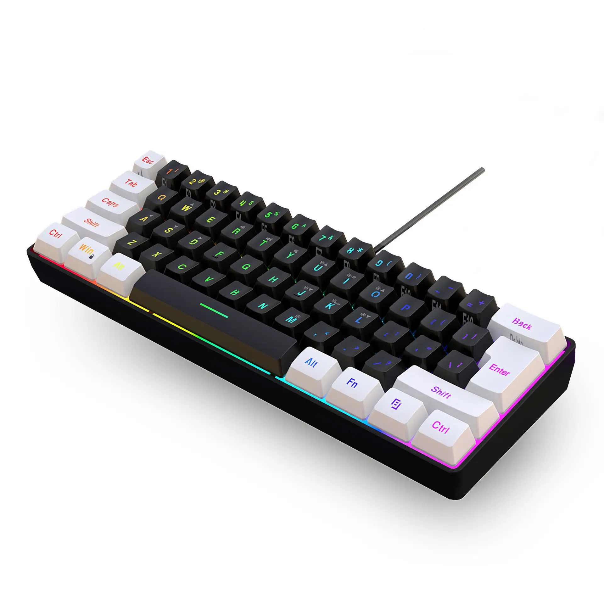61 tuşları çok renkli V700-Wired oyun klavyesi RGB aydınlatmalı LED arkadan aydınlatmalı hızlı yanıt kablolu Ultra kompakt oyun klavyesi