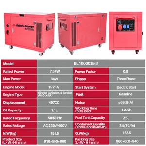 Ba giai đoạn 50/60Hz 8KW xăng máy phát điện đặt 192fa động cơ với xi lanh đơn làm mát bằng không khí im lặng Máy Phát Điện Xăng - Product Image 5
