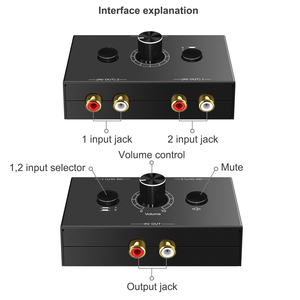 R/L RCA Stereo Audio Switch Audio <strong>Switcher</strong> for Passive Speaker Manual Selector <strong>Splitter</strong> Box Audio Sharing <strong>2</strong> <strong>Input</strong> <strong>1</strong> <strong>Output</strong>
