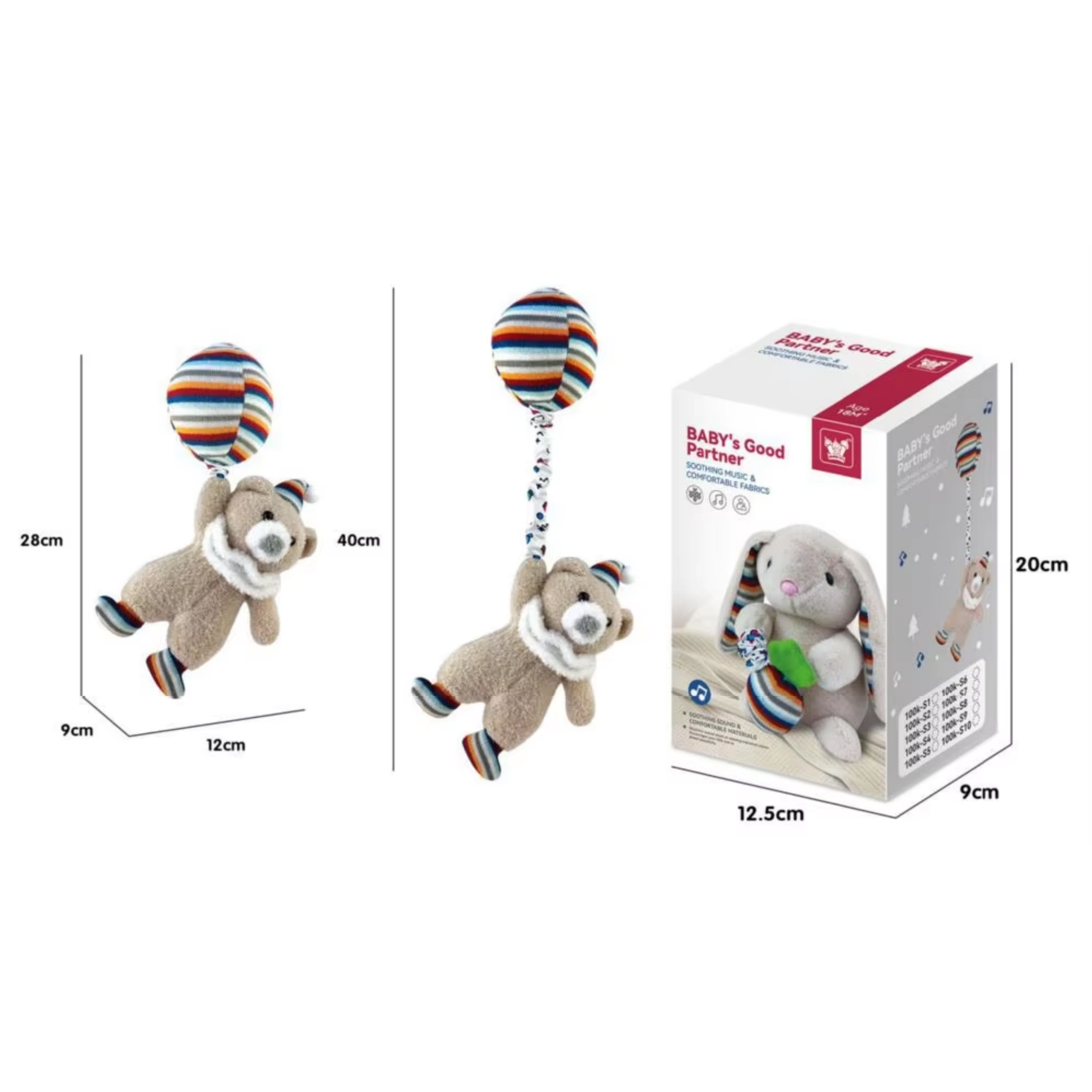 Caja de música con cable de oso de globo 100k-s5, caja de color en inglés