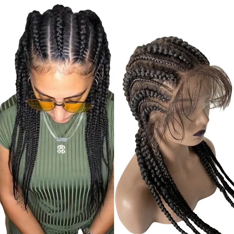28 Inch Corn Braids Full Lace Wigs Indian Virgin Human Hair Black Color 180% Density Swiss Full Lace Wigs Corn Braids for Women