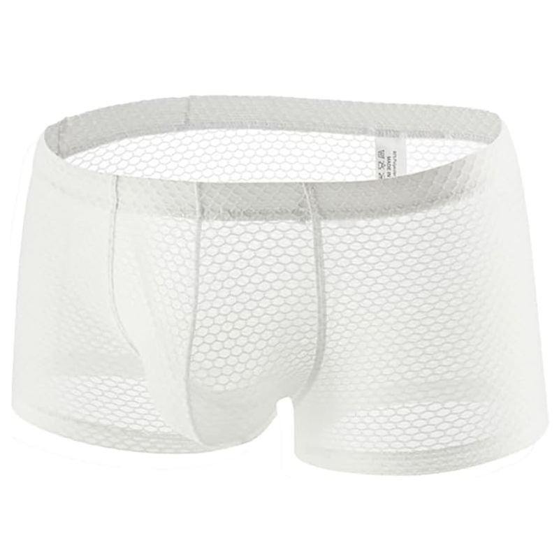 White fishnet mesh boxer briefs underwear