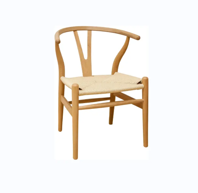 단단한 나무 위시본 의자 Y 자형 의자 중세 팔걸이 식당 의자, 린넨 시트 (회색 나무-천연 나무 색상)