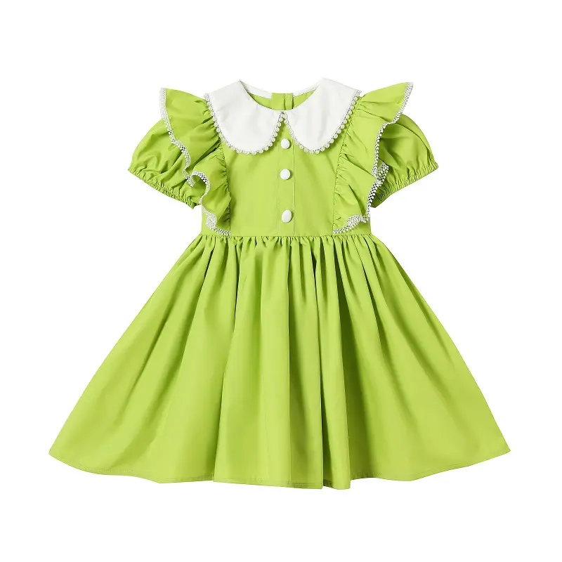 Vestidos de nias elegante crianças pat pat verão vestido fabricante bebê desgaste diário vestido verde 2309