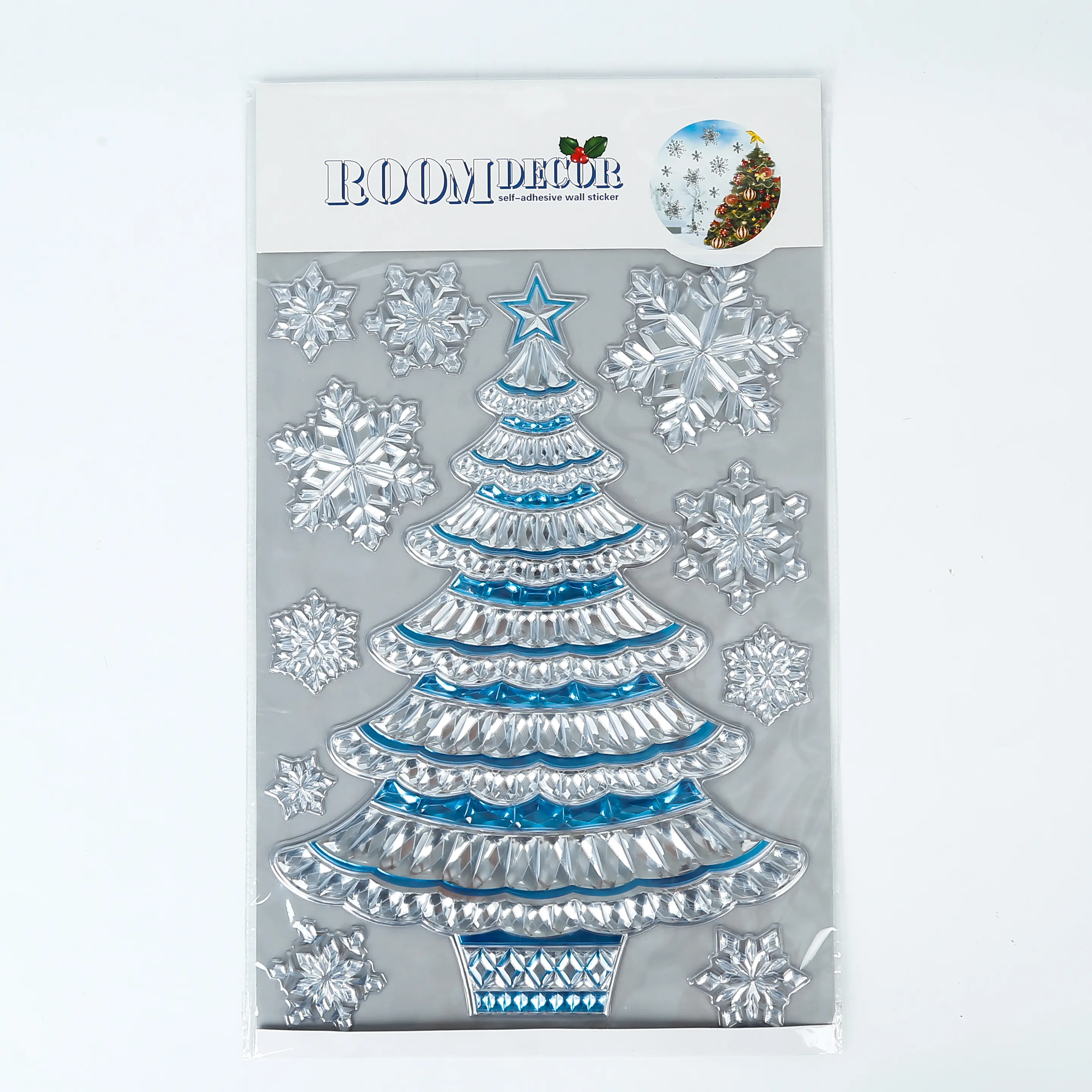 Pegatinas de papel de aluminio holográfico 3D, decoración de Navidad, árbol de Navidad, Santa Claus, sellos, pegatinas de ventana para álbum de recortes