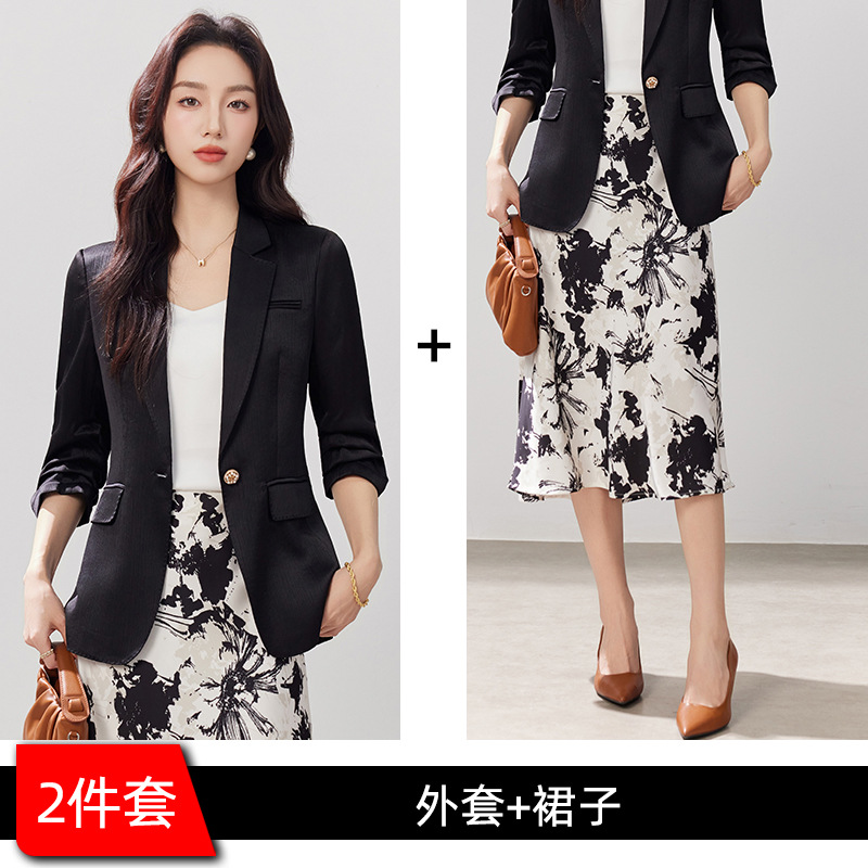 Black suit with white skirt