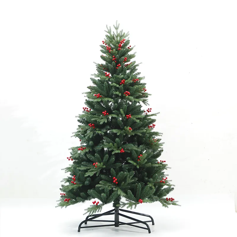 2024 Hot Selling Pvc Pe Mixed Christmas Tree with red berry hign quality outdoor christmas tree