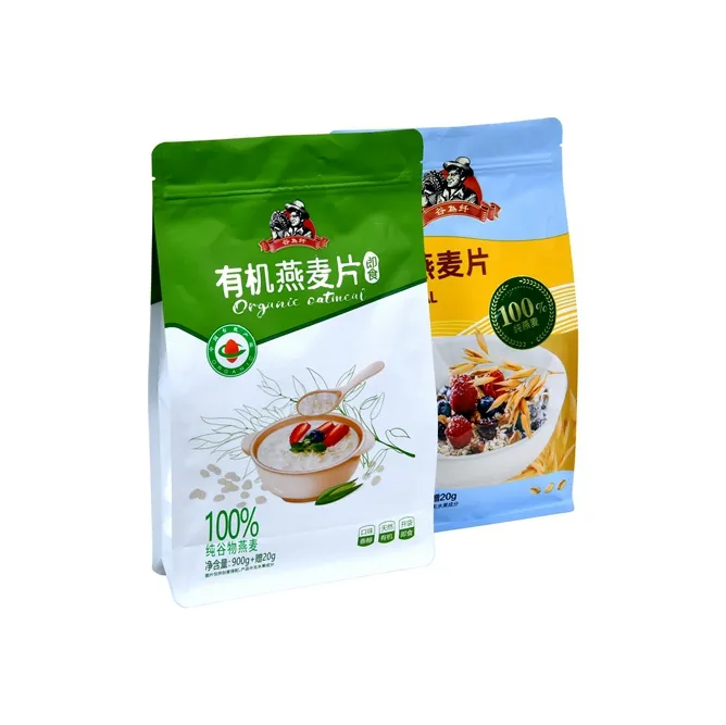 Custom Moisture Proof Food Grade Instant Oatmeal Packaging Plastic Flat Bottom Pouch Bags