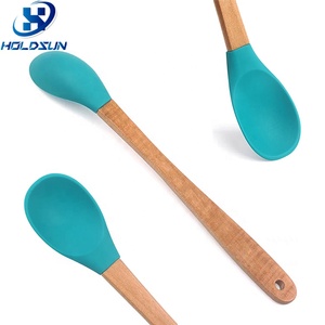 Thân Thiện Với Môi Tùy Chỉnh Màu Sắc Không Dính BPA Miễn Phí Nhỏ Silicone Trộn Mứt Thìa Với Gỗ Xử Lý Cho Nhà Bếp - Product Image 3