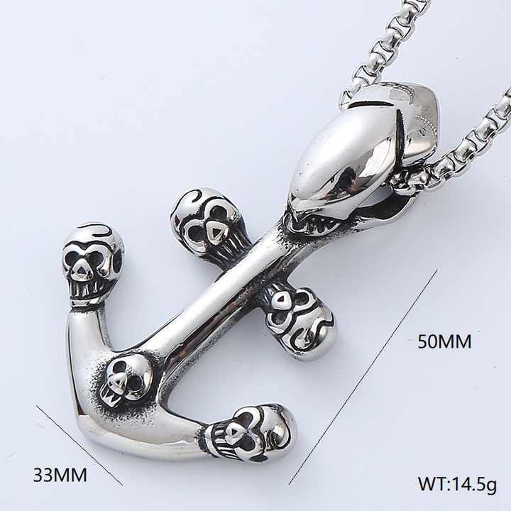 Kalung liontin baja titanium antik jangkar tengkorak pesona salib baja tahan karat Karibia bajak laut Punk Pria