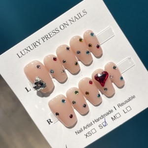 最新のファッションOemミディアムレングススクエアフレンチチップ10個ナチュラルハンドメイドプレス - Product Image 3