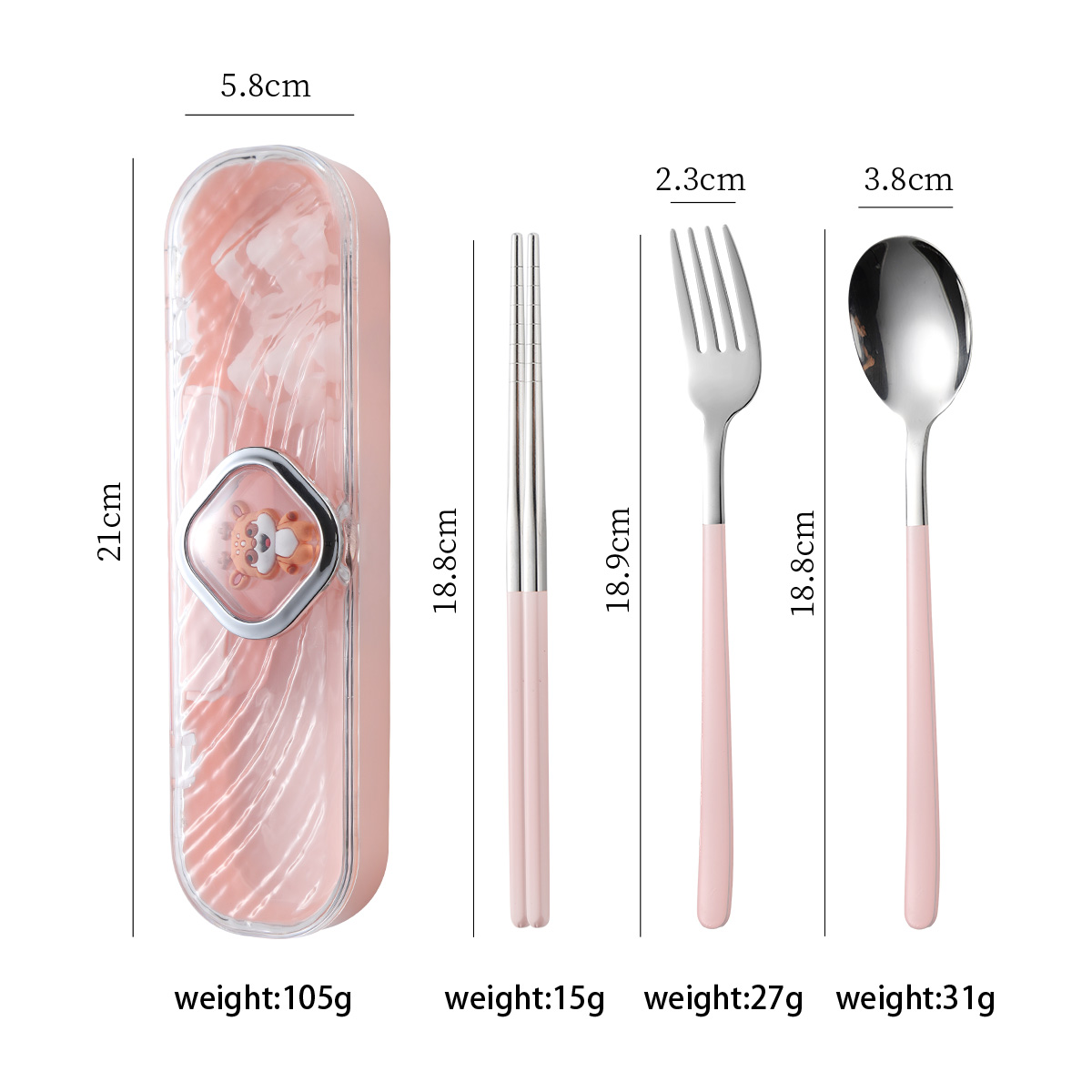 Ensemble de vaisselle portable trois pièces Cartoon (rose)