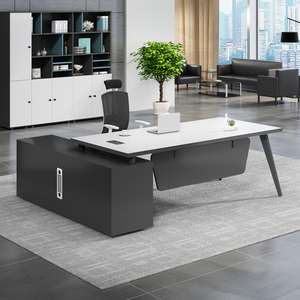 Luxury <strong>Simple</strong> Modern boss <strong>Computer</strong> <strong>Desk</strong> Executive Black Unique Design Manager <strong>Desk</strong> with Cabinet - Product Image 2