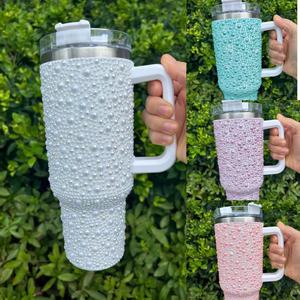 4 renkler özel kaplı Bling inci su şişesi bardak 40oz paslanmaz çelik kolu ve saman ile Bling inci Tumblers - Product Image 1