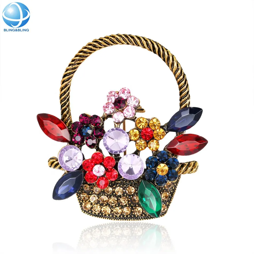 Broche panier à fleurs en strass pour enfant, bijoux de mode, de luxe, pour décoration, cadeau