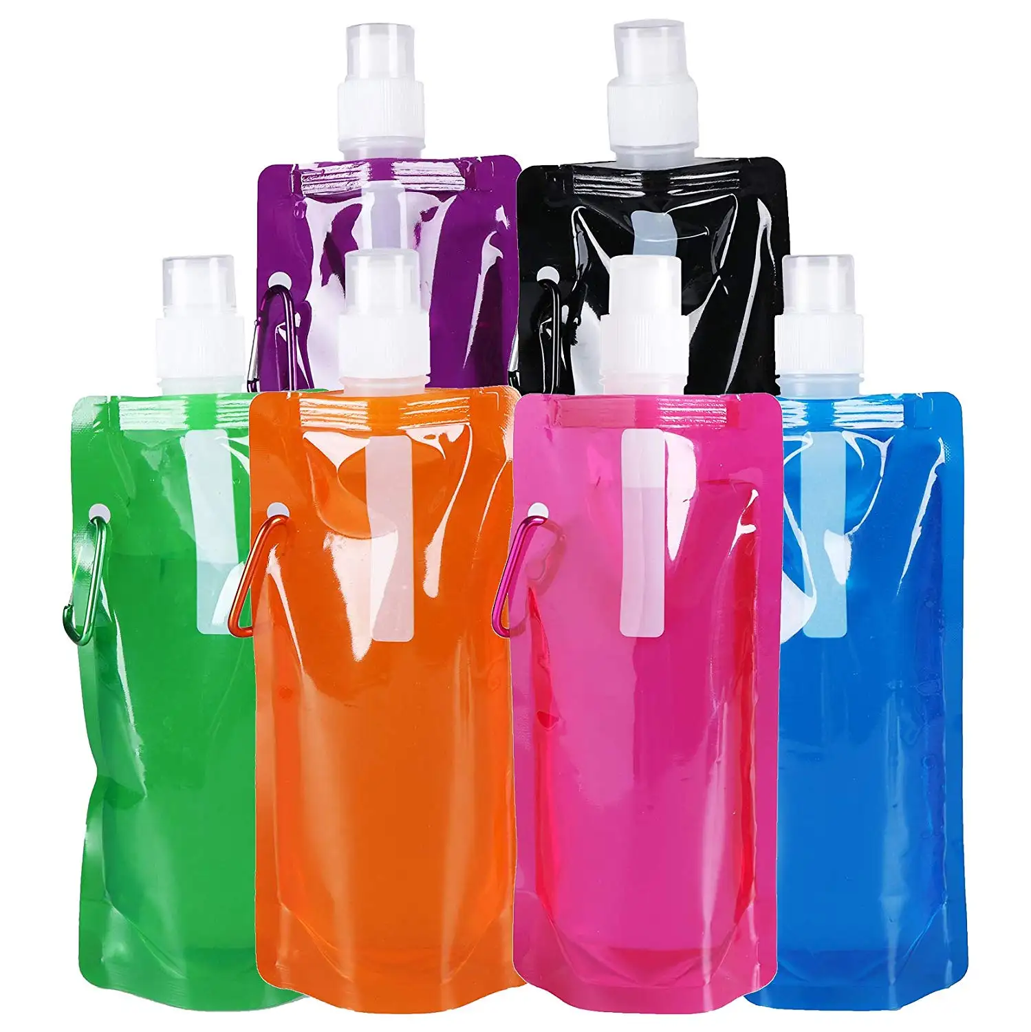 Logo gedruckt Clear Folding BPA Free 16oz zusammen klappbare zusammen klappbare Wasser flasche mit Karabiner für Sport trinken