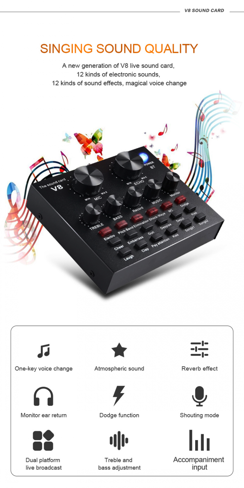 bm 800 Microphone Studio Recording Kits bm800 Condenser Microphone for Computer Phantom Power bm-800 Karaoke mic V8 Sound Card